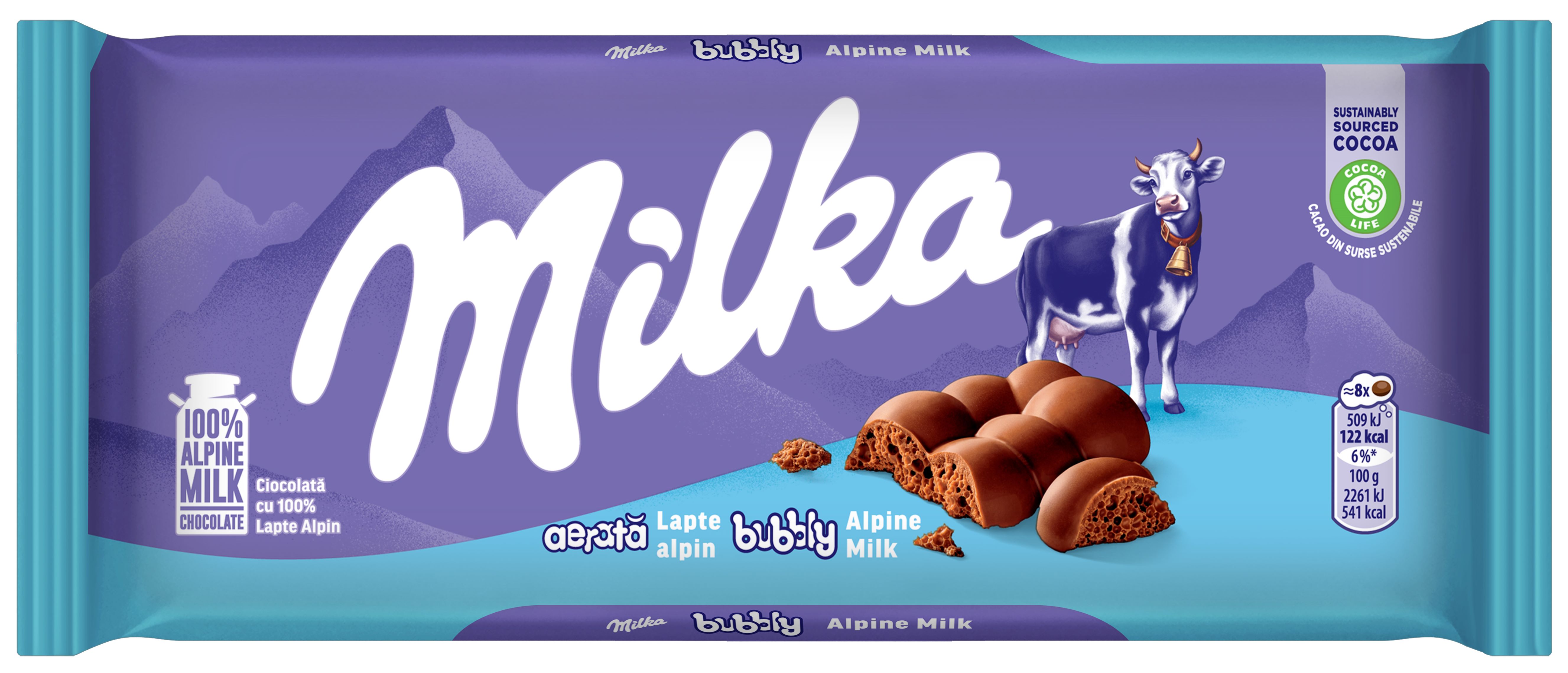 Ciocolată cu lapte alpin aerată Milka Bubbly Milk  90g