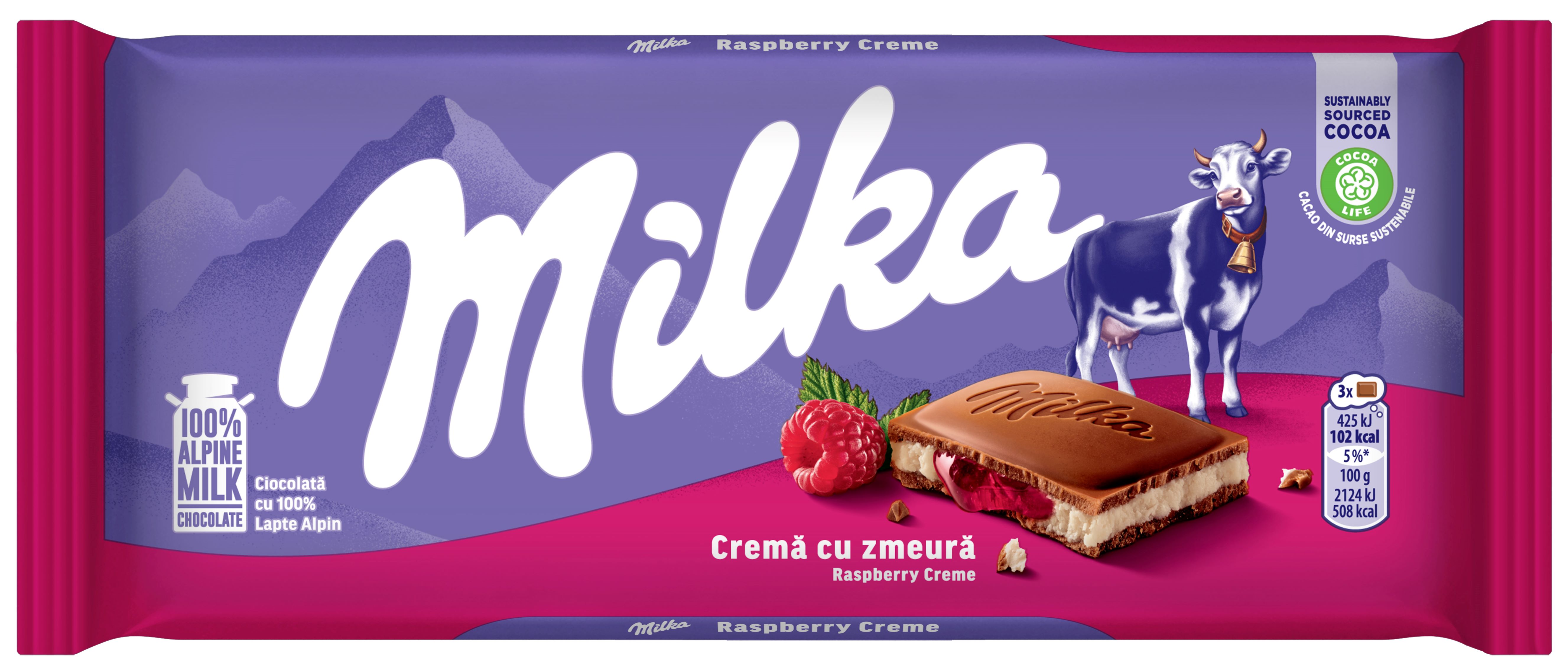 Ciocolată cu lapte alpin Milka Cremă cu zmeură  100g