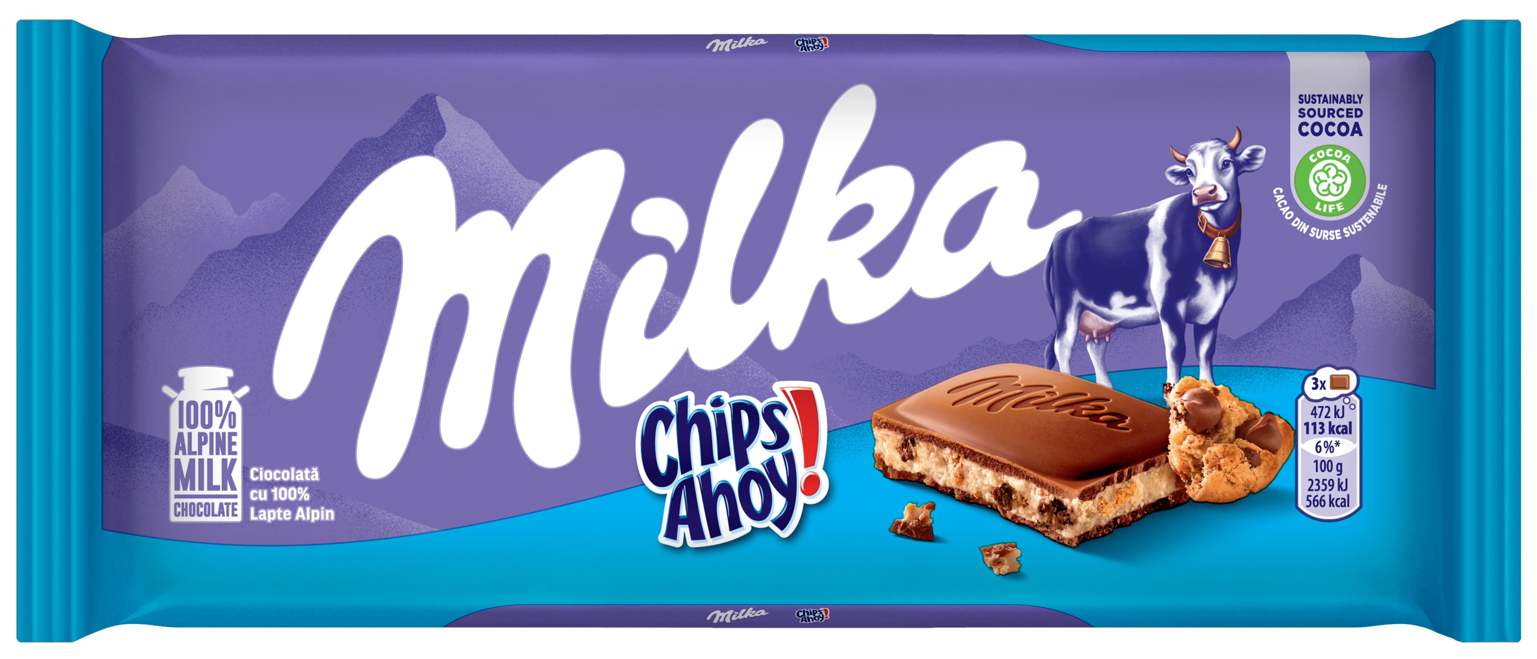 Ciocolată cu lapte alpin cu biscuiți Milka Chips Ahoy 100g