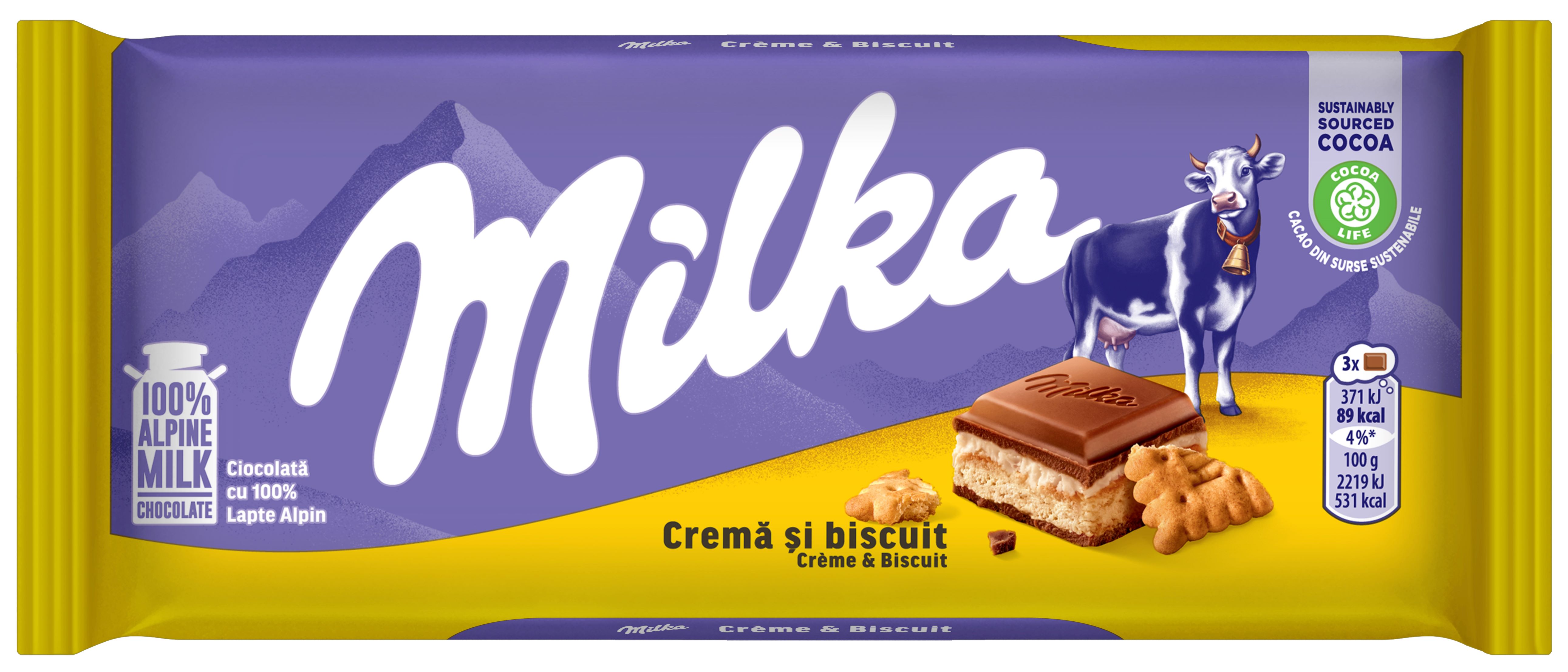 Ciocolată cu lapte alpin și un strat de biscuiți Milka Cremă și biscuit  100g