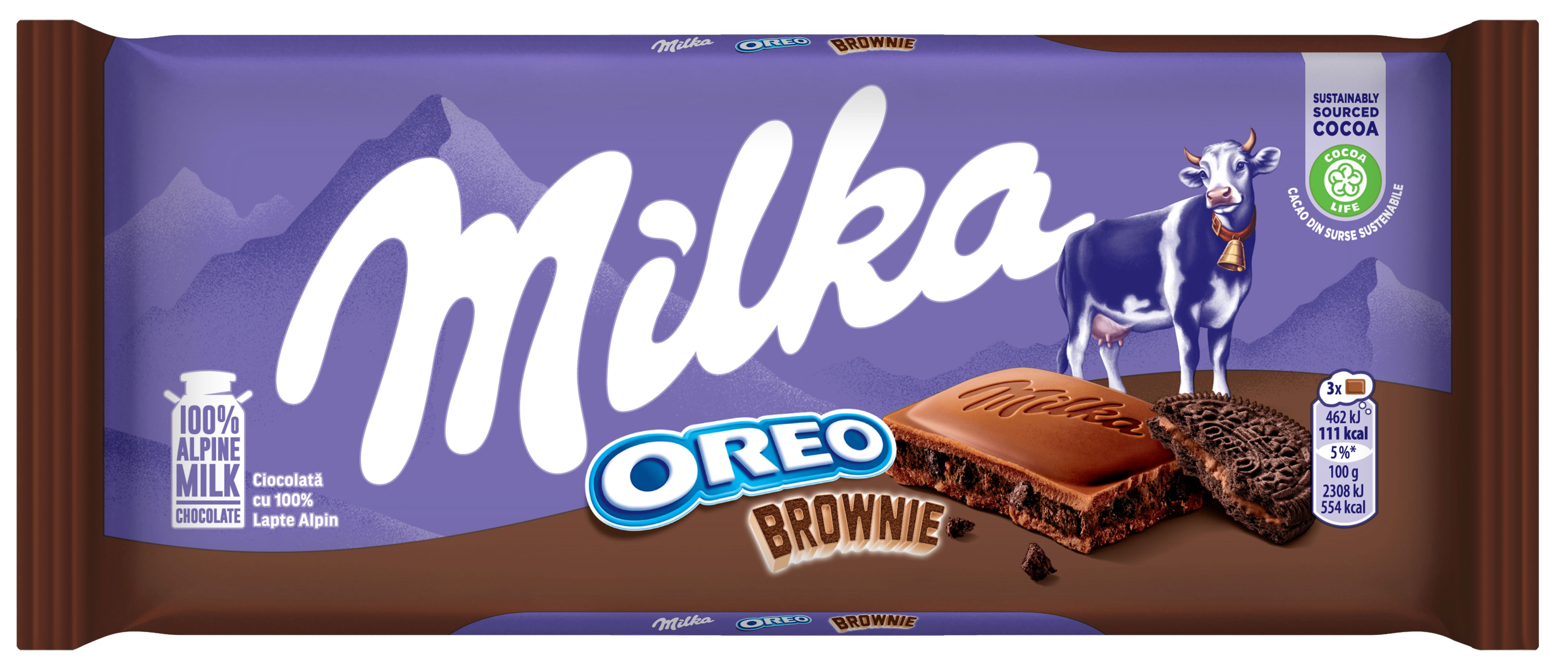 Ciocolată cu lapte alpin cu biscuiți Milka Oreo Brownie  100g