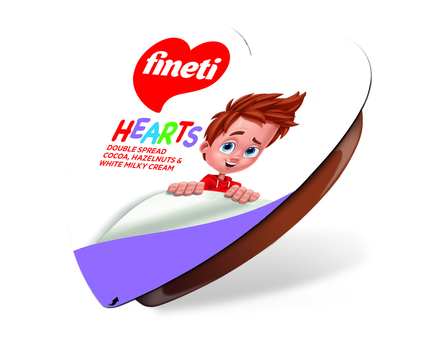 Cremă cu cacao și alune de pădure și cremă cu lapte Fineti Hearts  19g