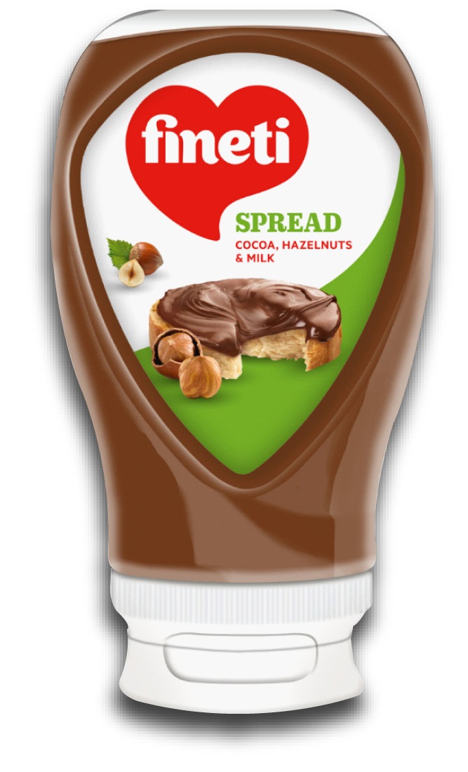 Cremă cu cacao, alune de pădure și lapte Fineti Spread Squeeze  380g