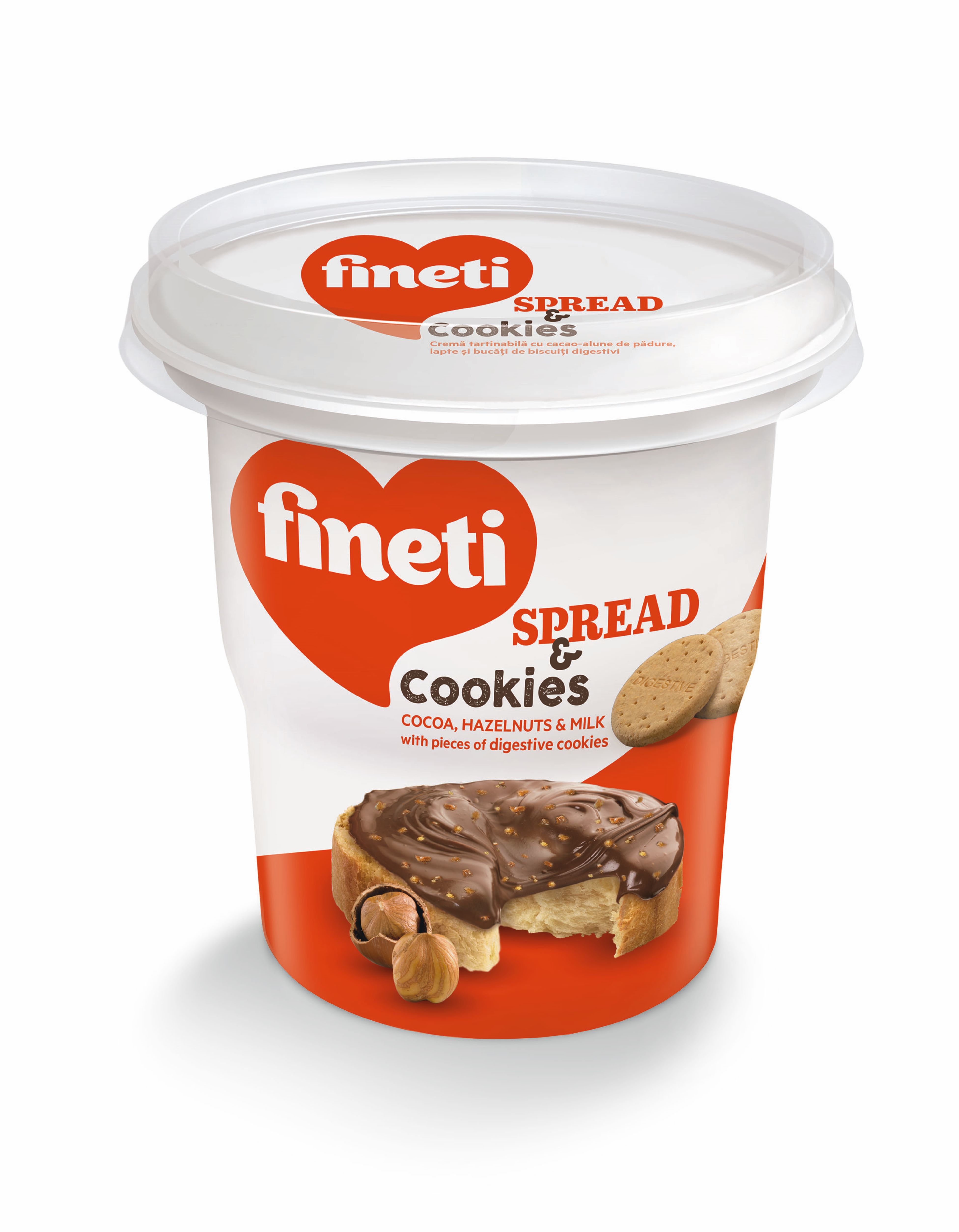 Шоколадно-ореховая паста Fineti Spread & Cookies с какао, лесным орехом, молоком и кусочками печенья, 370 г