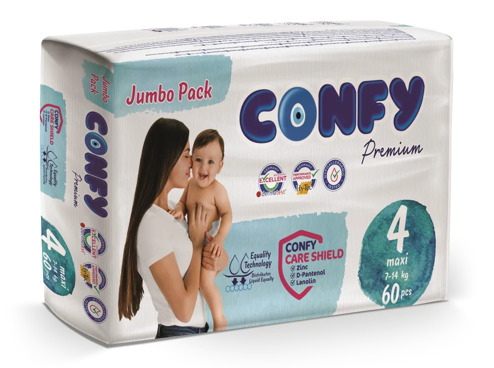 Scutece pentru copii Confy Premium Jumbo Nr.4 MAXI (7-14 kg), 60 buc.