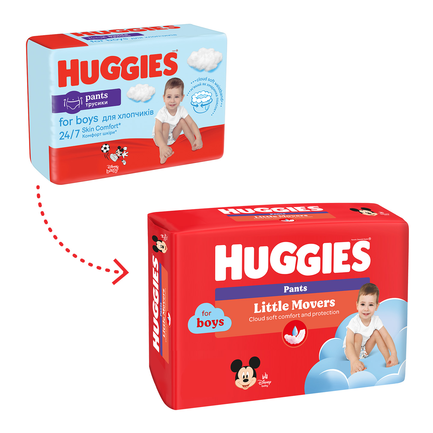 Set Scutece-chiloţel Huggies Little Movers pentru băieţel 3 (7-11 kg), 116buc. (2x58buc)