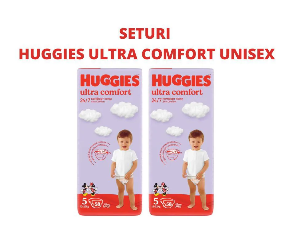 1 Set 2 pachete scutece Huggies Ultra Comfort Mega 5 Unisex  (11-25 kg), 58 buc