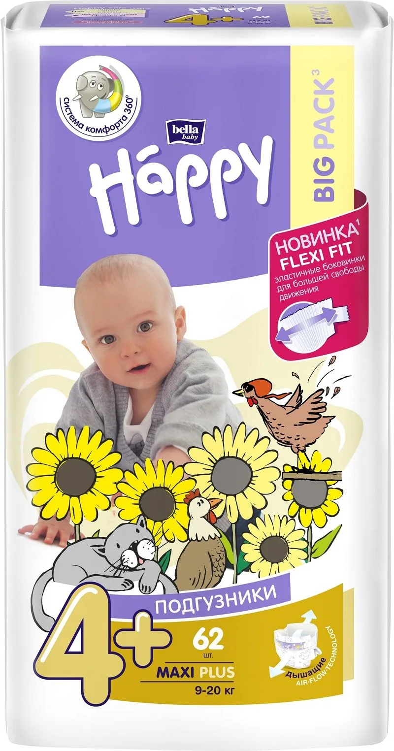 Подгузники Bella Baby Happy Maxi Plus, 62 шт.