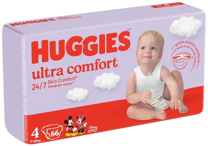 Подгузники унисекс Huggies Ultra Comfort Mega 4 (7-18 кг), 66 шт