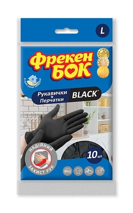 Mănuşi din latex Freken Bok Black, mărimea L, 10 buc. 