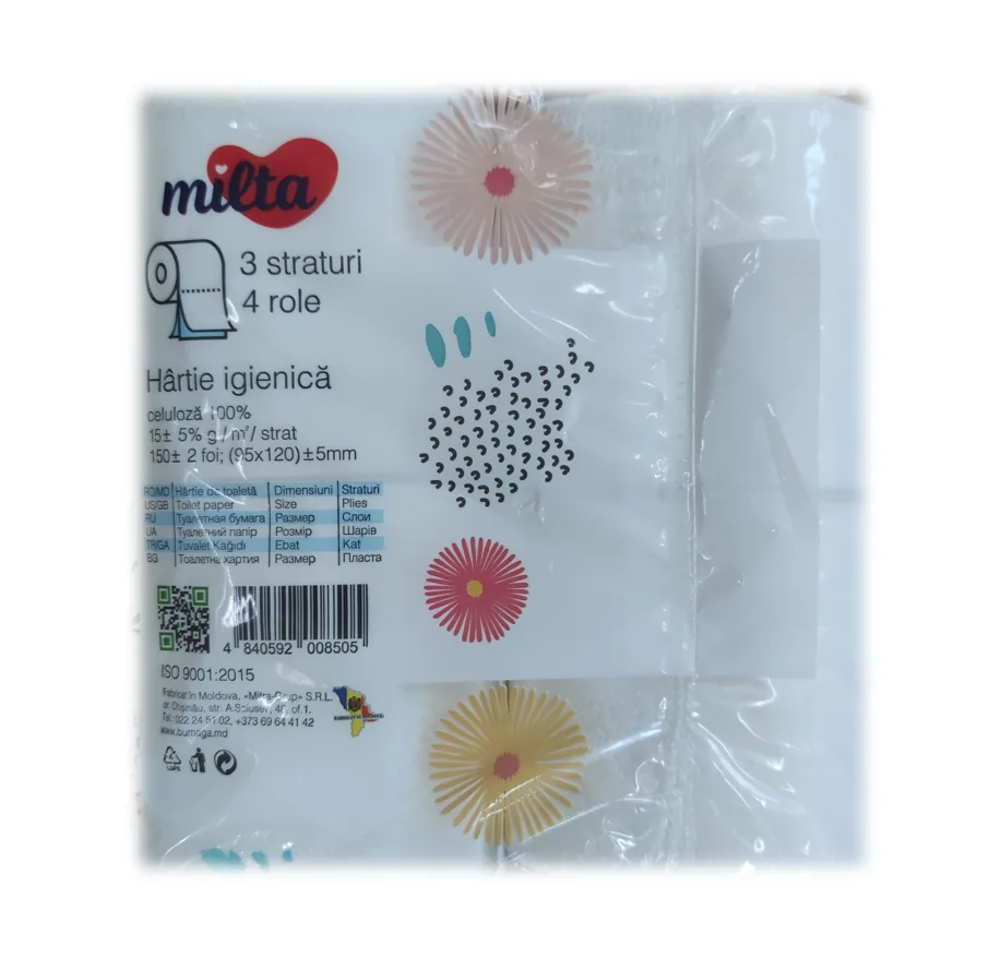 Туалетная бумага, 4 рулонов, 3 слоя