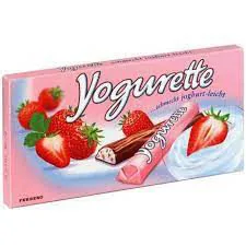 Batoane de ciocolata cu lapte cu umplutura cu gust de capsuni si iaurt "Yogurette T8", 100 g