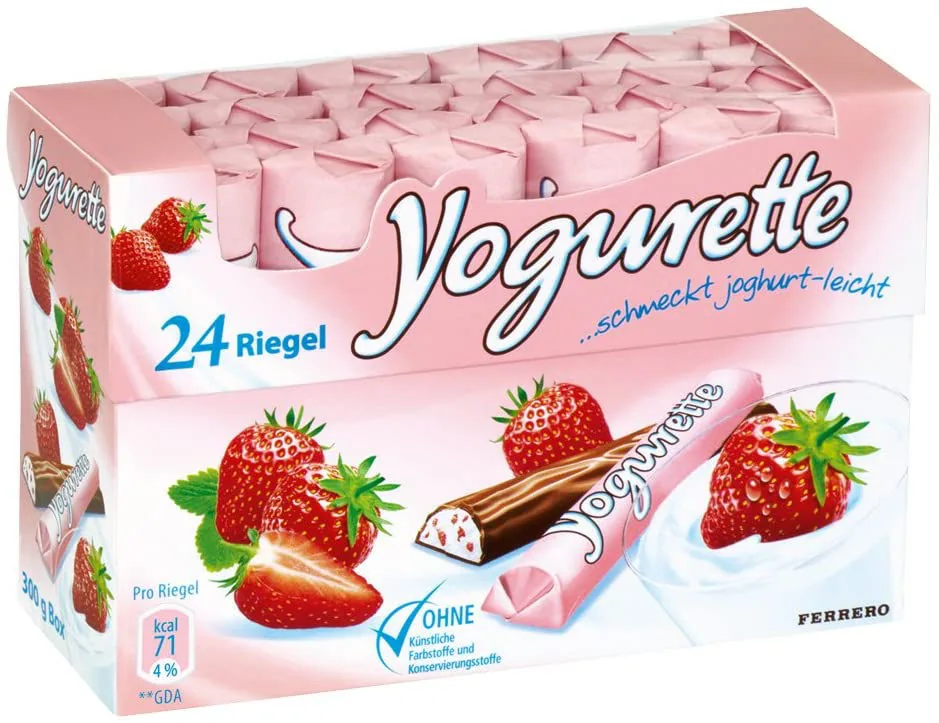 Batoane de ciocolata cu lapte cu umplutura cu gust de capsuni si iaurt "Yogurette T8", 100 g