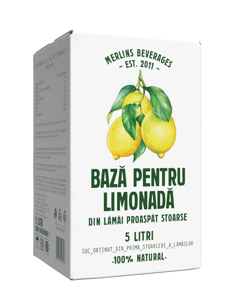 Merlin's Bază pentru limonadă 100% din lămâi proaspăt stoarse 5L