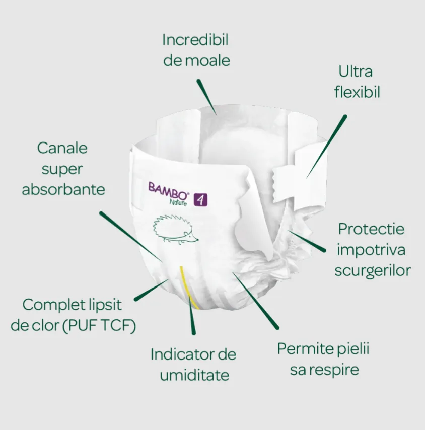 Set Scutece Bambo Nature 4  (7-14 kg), 96buc  (2x48buc)