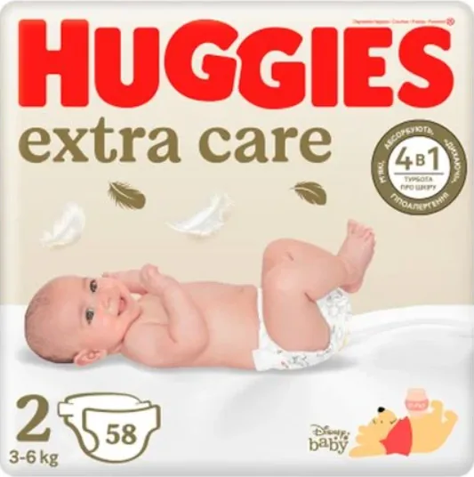 Подгузники Huggies Extra Care Jumbo  2  (3-6 kg)  58 шт