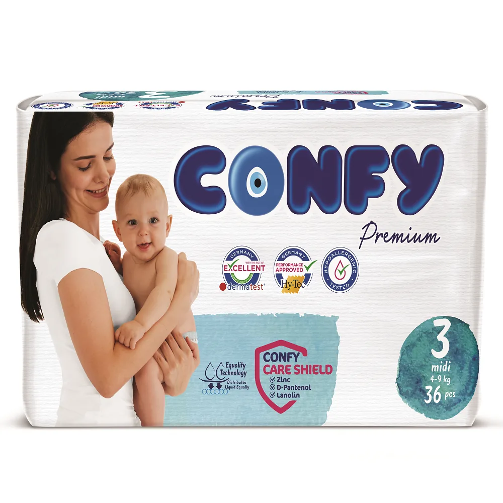 Scutece pentru copii Confy Premium ECO No.3,  MIDI (4-9 kg), 36 buc.
