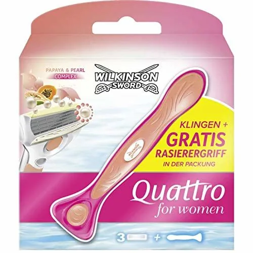Rezerve aparat de ras Quattro for Women, 3 buc, 4 lame + mâner cadou