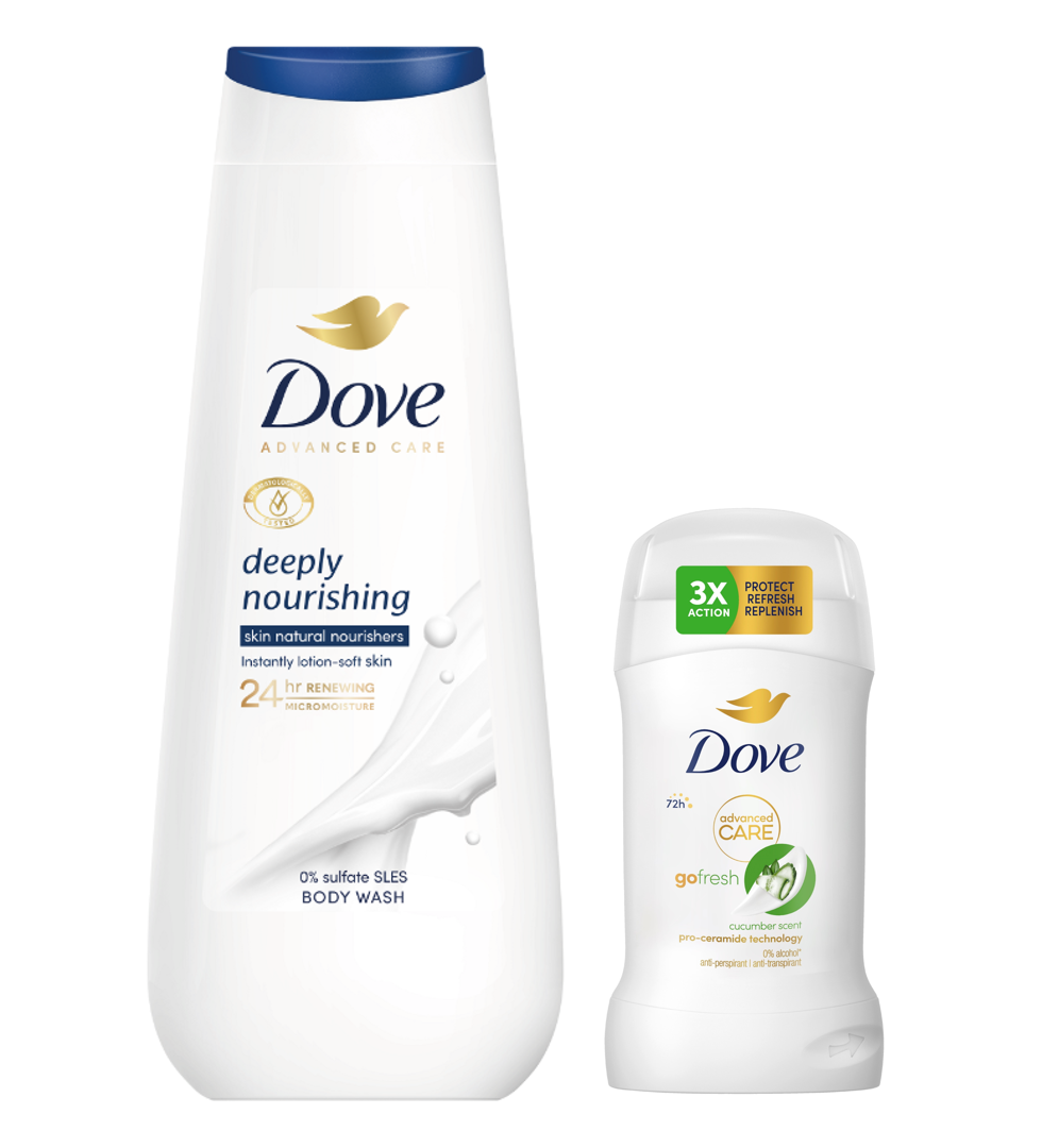 Gel de dus Dove SG Advanced Care Nourishing Care 400ml + Dove Stick ADV Care Go Fresh Cucumber Scent 50ml Gratis