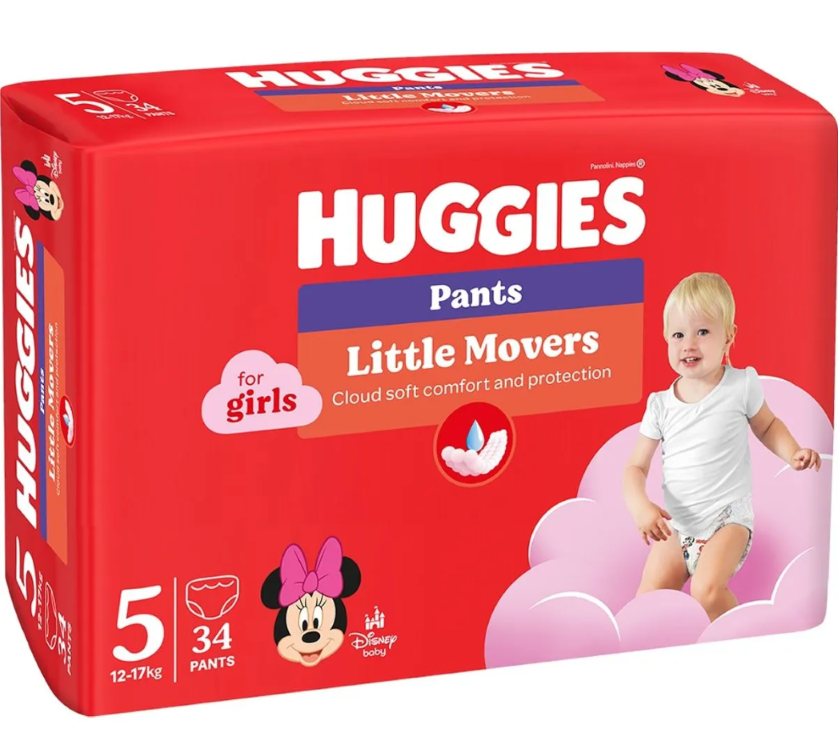 Scutece-chilotel pentru copii Huggies Little Movers Pants Jumbo 5 (12-17 kg) GIRL (p/u fete), 34 buc.
