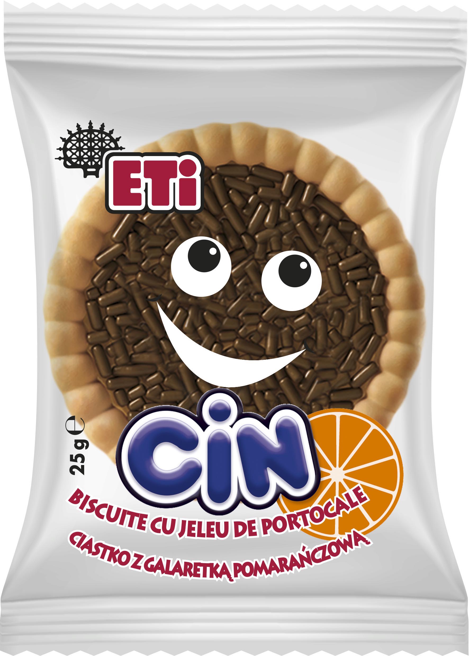 Eti Cin Biscuiţi cu jeleu de portocoale şi granule de cacao, 25g