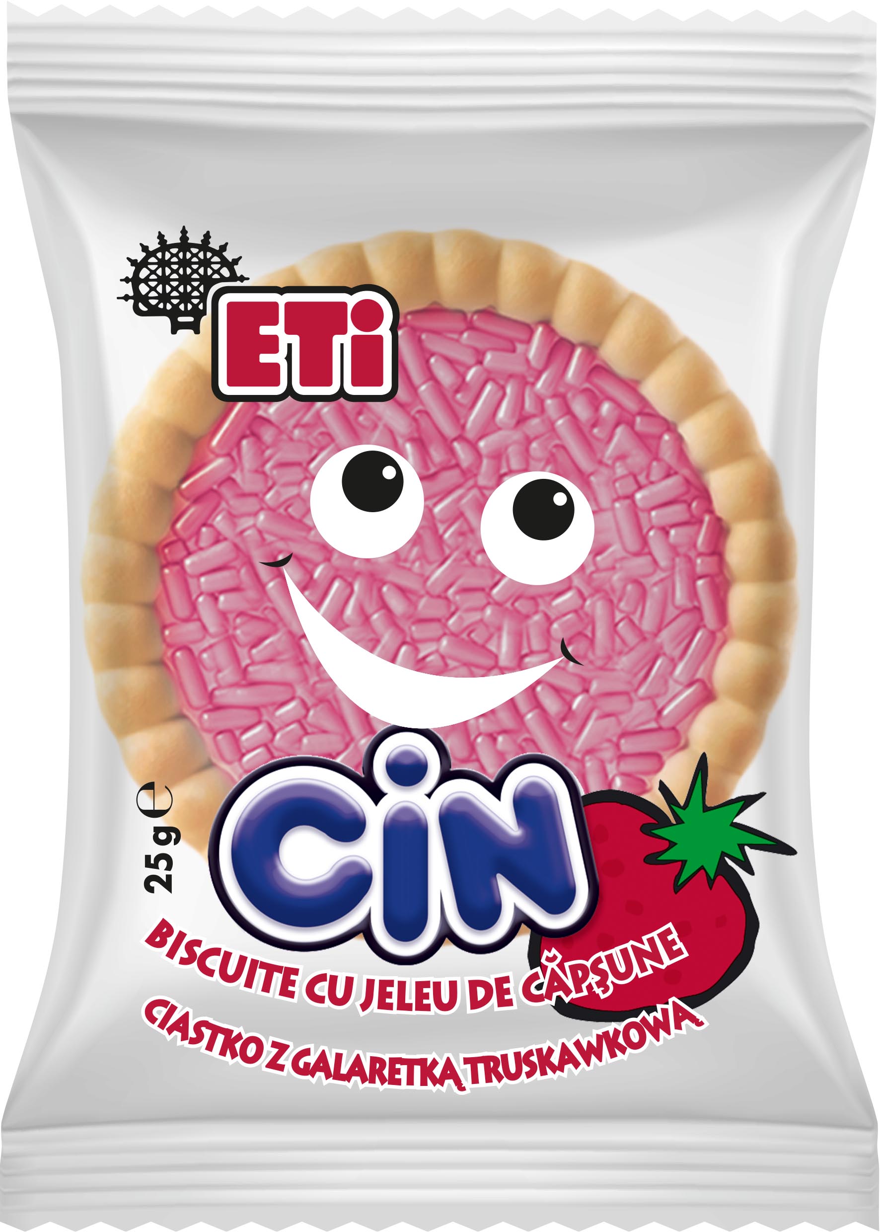 Eti Cin Biscuiţi cu jeleu de căpşune şi granule de căpşune, 25g