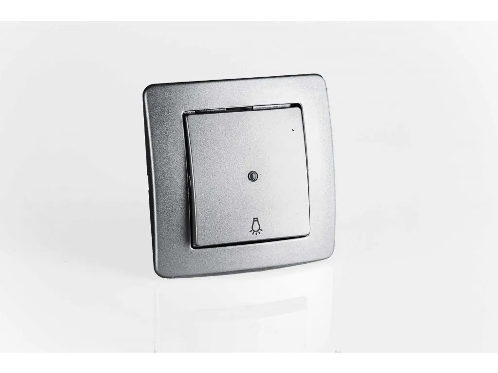 Выключатель кнопочный однополюсный, серебро