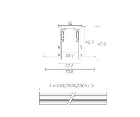 Встраиваемая магнитная шина 1 м, высота 45 мм, серия 22 