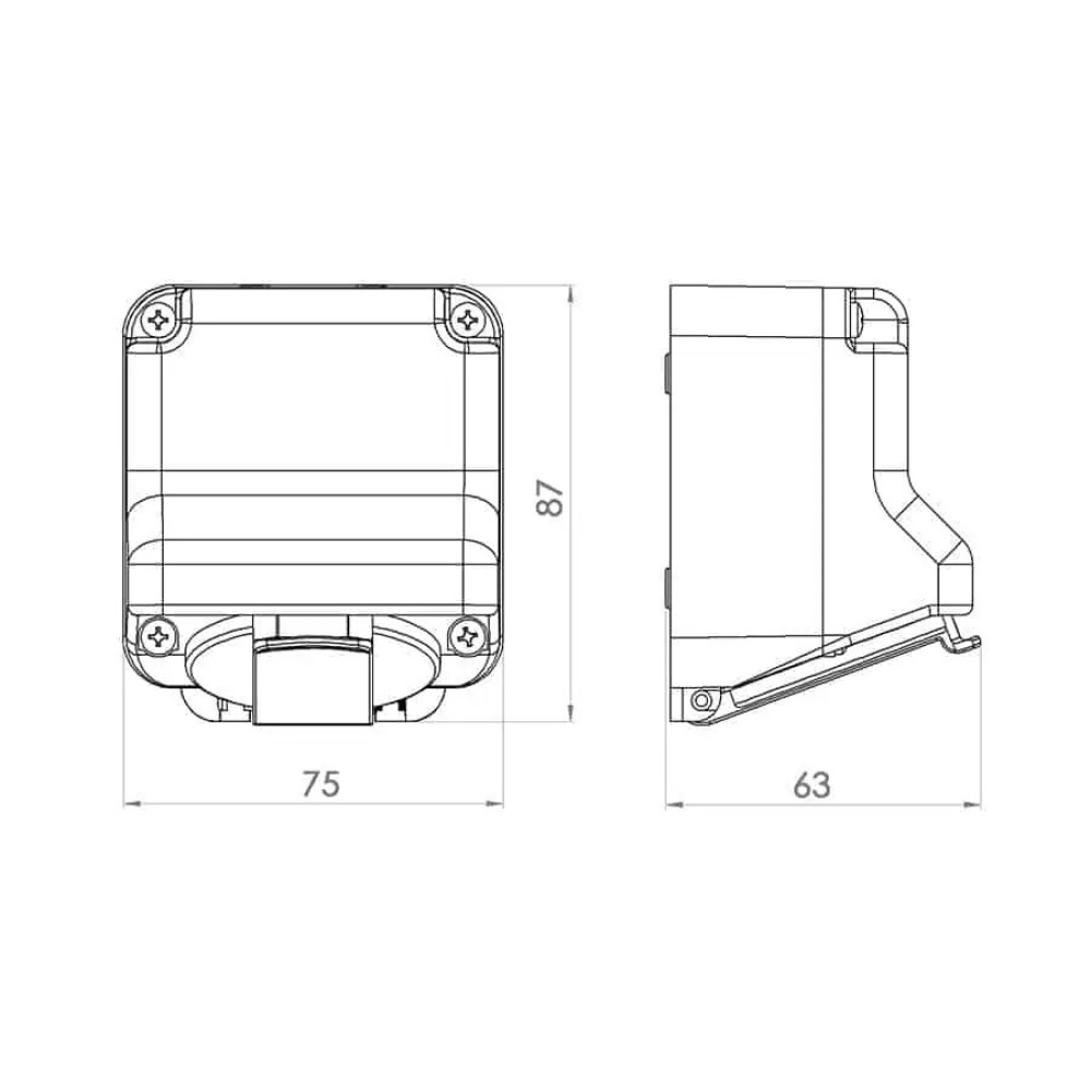 Priza cu capac aparenta 2P+E  16A IP44
