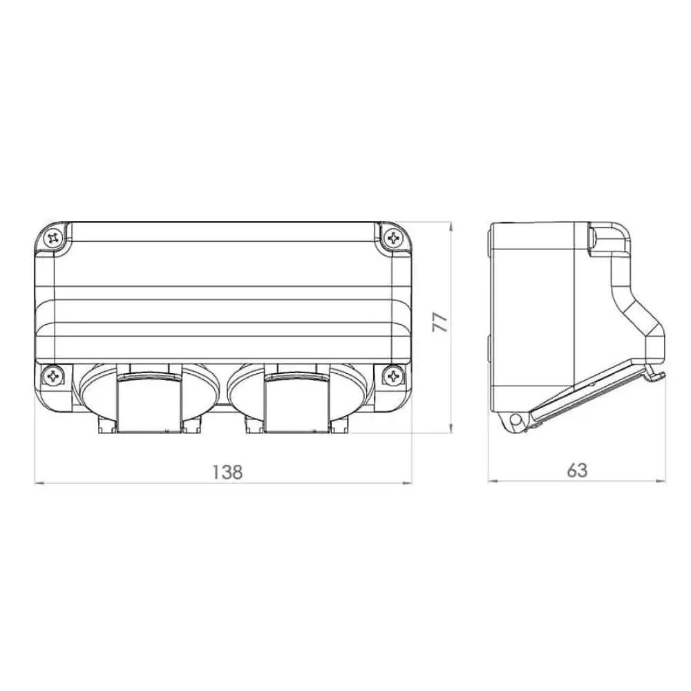 Priza dubla cu capac aparenta 16A IP44 ALB