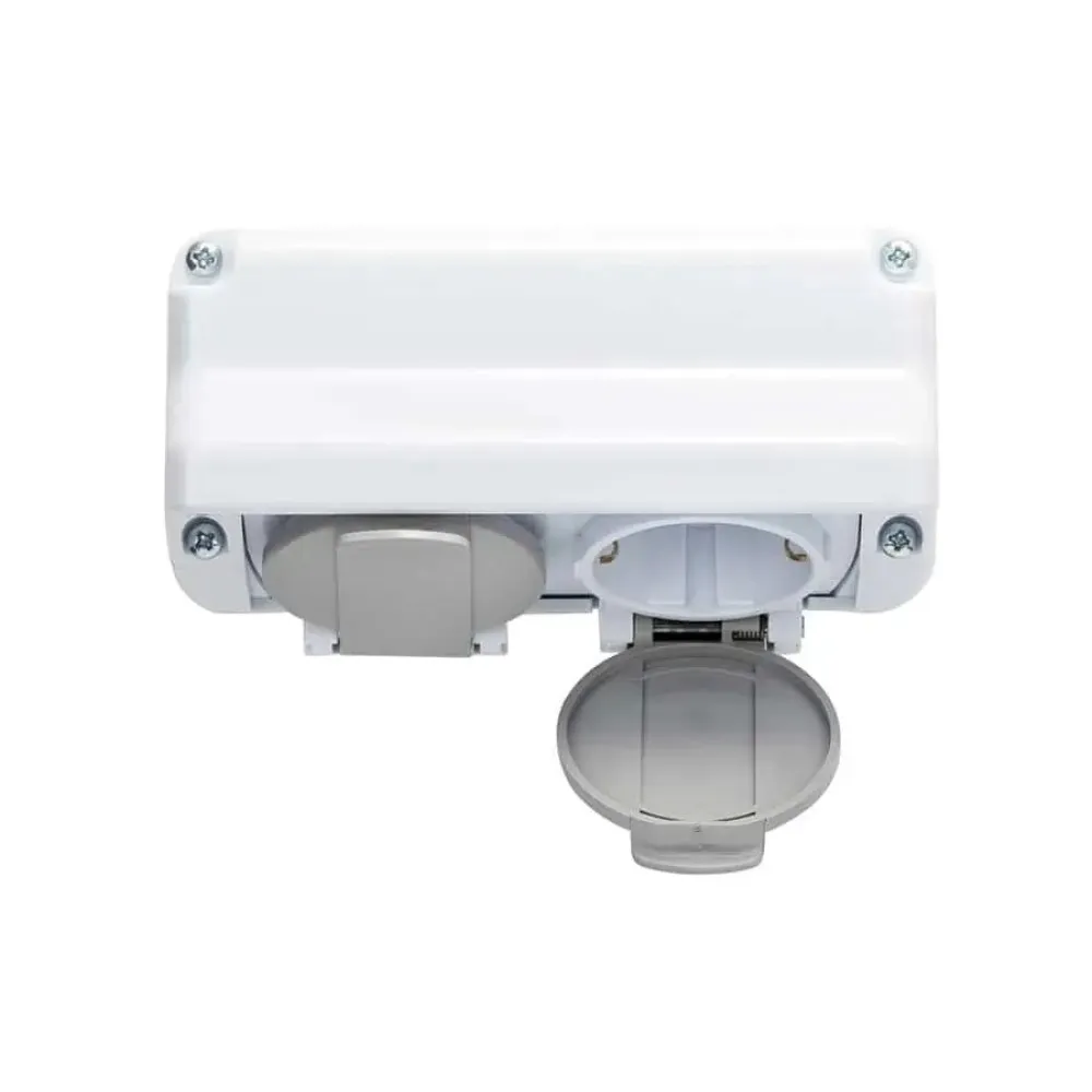 Priza dubla cu capac aparenta 16A IP44 ALB