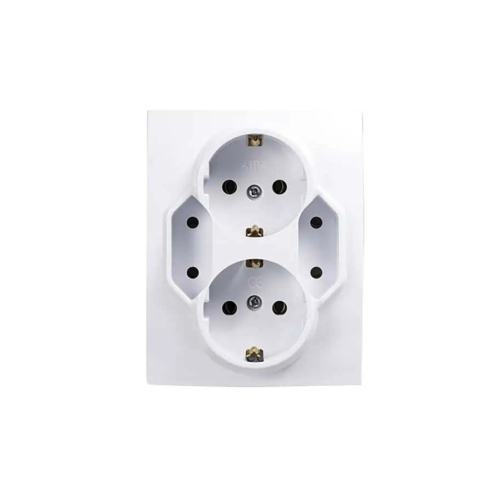 Priza SCHUKO 4 iesiri  2x2P+E si 2x2P alba