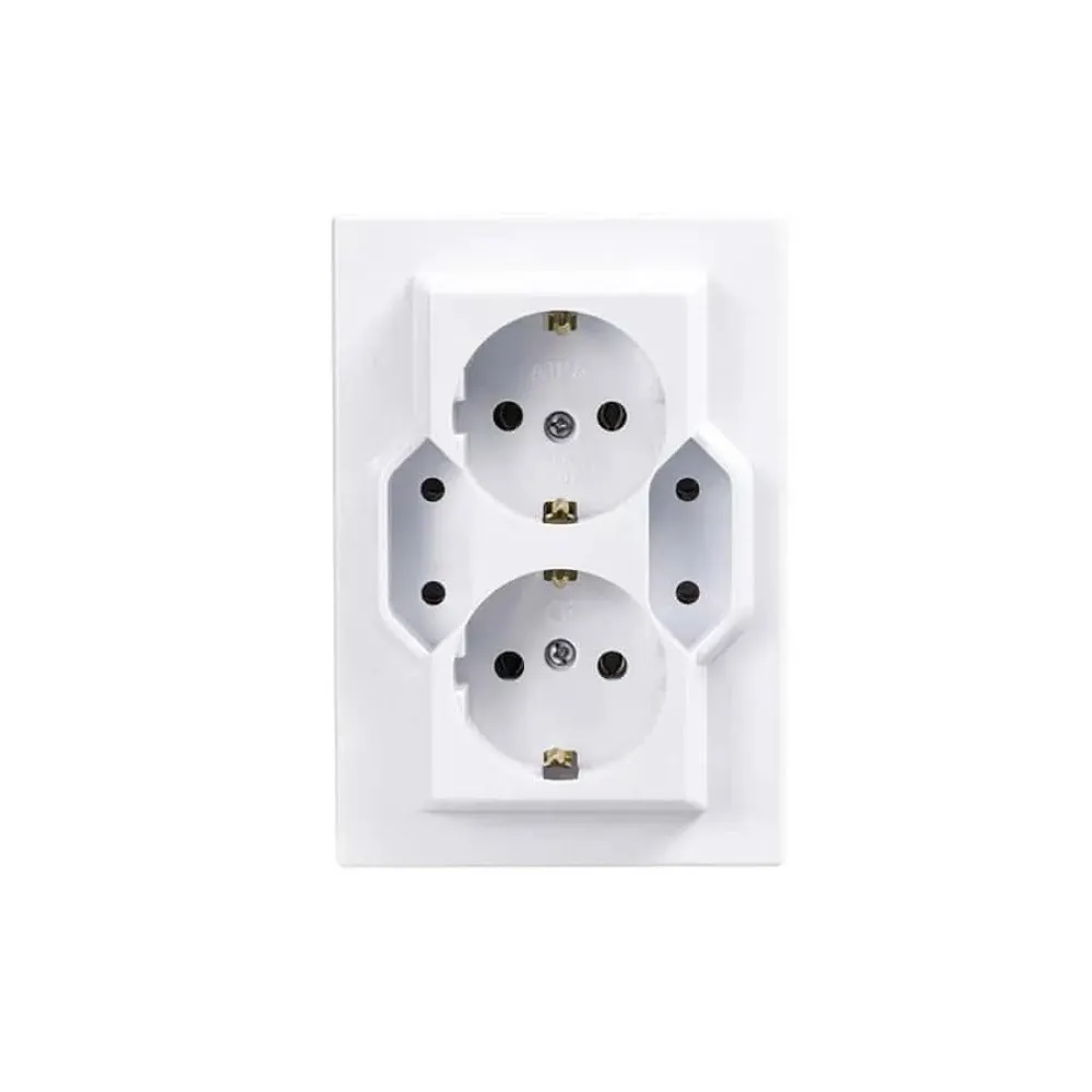 Priza SCHUKO patrata 4 iesiri  2x2P+E si 2x2P alba