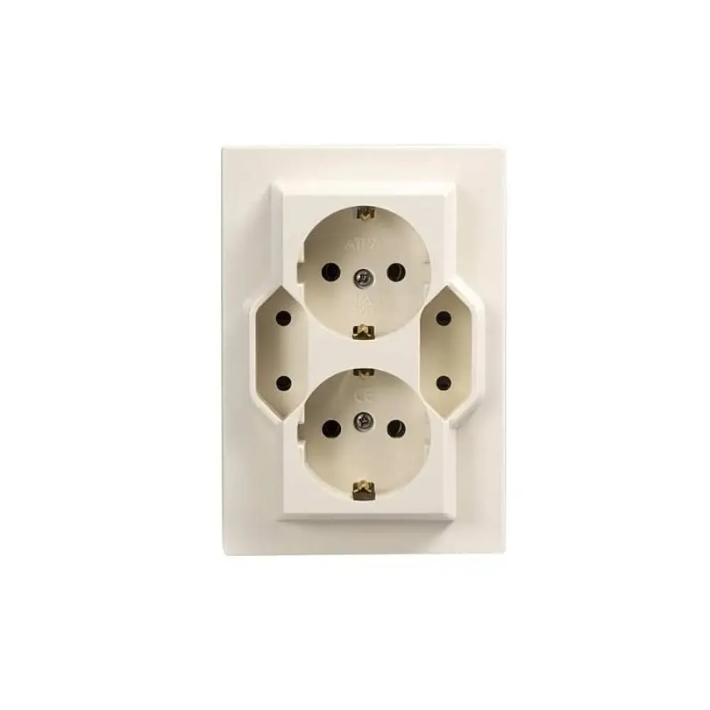 Priza SCHUKO patrata 4 iesiri  2x2P+E si 2x2P ivory