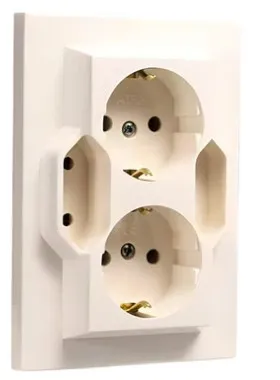 Priza SCHUKO patrata 4 iesiri  2x2P+E si 2x2P ivory