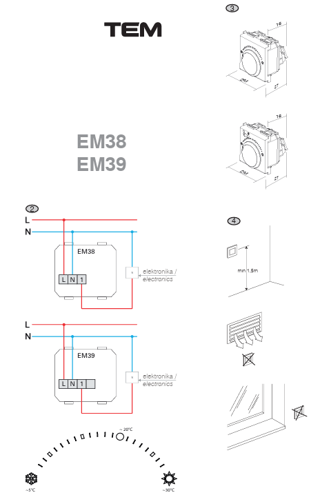 Termostat 2M alb  (EM39PW-U)