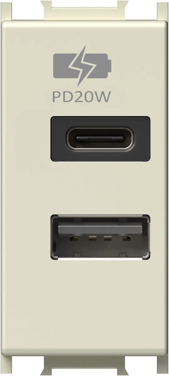 Розетка USB типа А&С, слоновая кость 20W