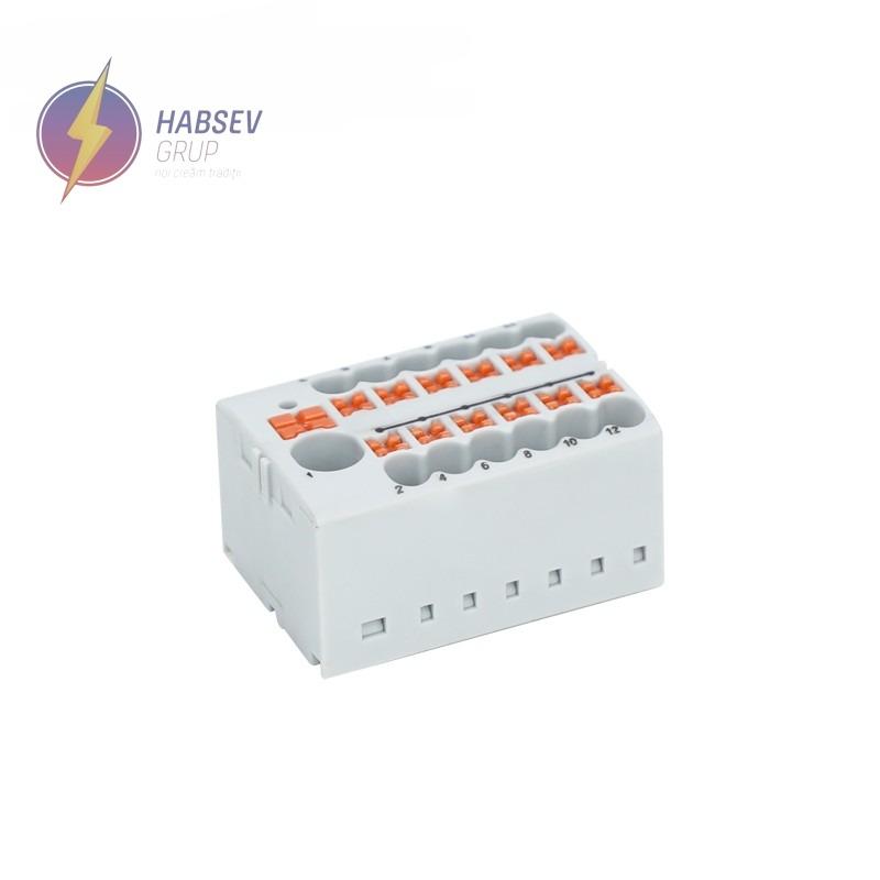 Bloc de distributie 1 intrare 0.5-10mm2 , 12 iesiri  0.14-2.5mm2 albastru, JPTFIX6/12X2.5 BLUE