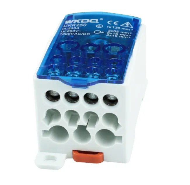Блок распределительный на DIN-рейку UKK250AB, синий, тип 250A