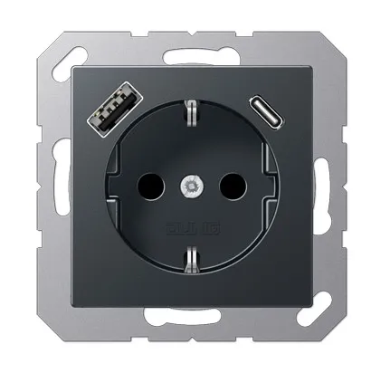 A1520-15CAANM Priza Schuko 16 A cu USB, antracit mat