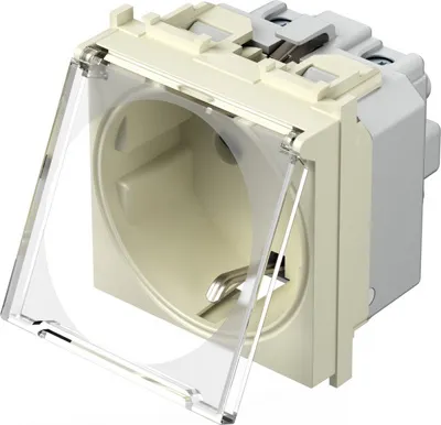 Розетка с прозрачной крышкой 2M SCHUKO 2P+E 16A, слоновая кость