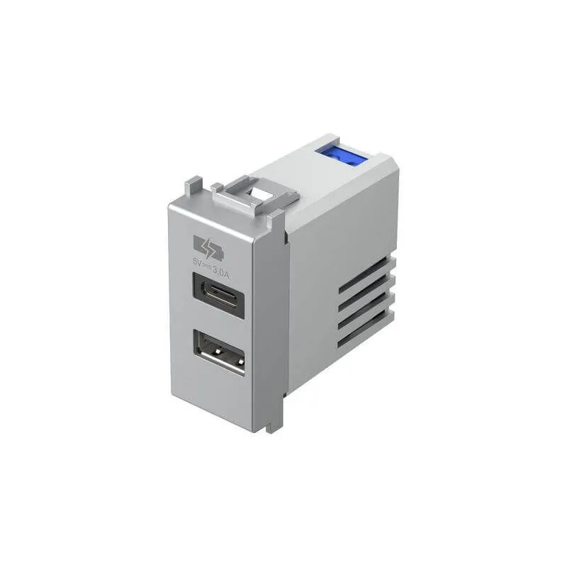 Priză USB tip A&C charging ports 3.0 A argintiu (EM68ES-U)