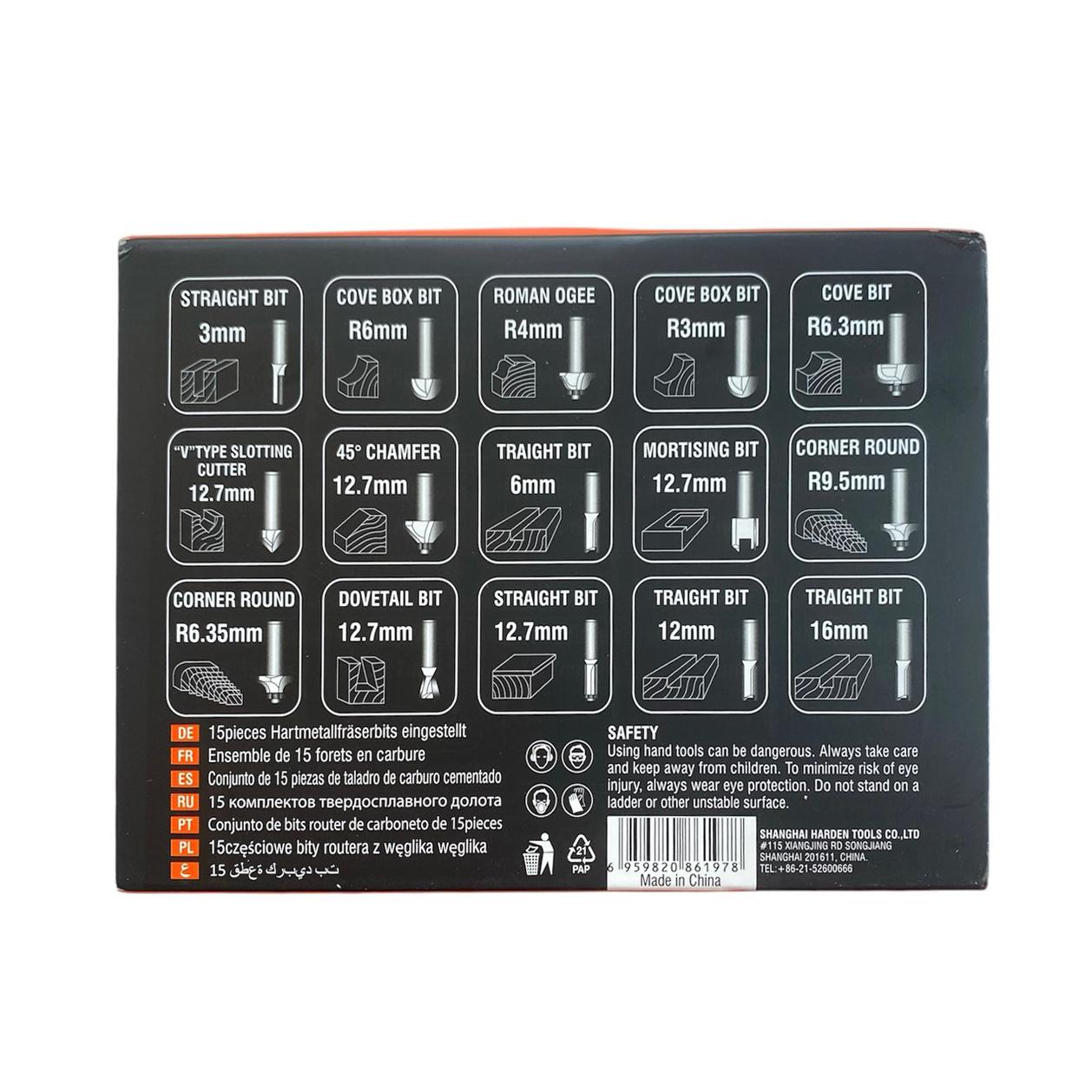 Set carote lemn (15 buc. in set) PRO  HARDEN