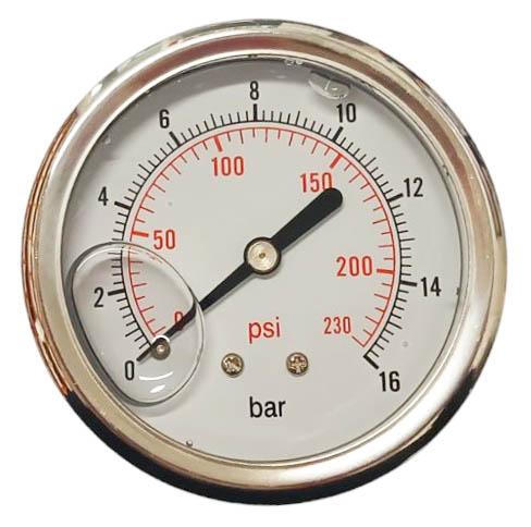 Manometru 16 bar D. 1/4" FE axial D. 63 cadru din inox, cu glicerina  ITALTECNICA