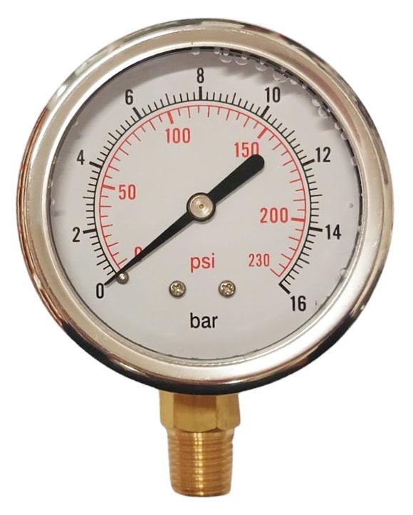 Manometru 16 bar D. 1/4" FE radial D. 63 cadru din inox, cu glicerina  ITALTECNICA