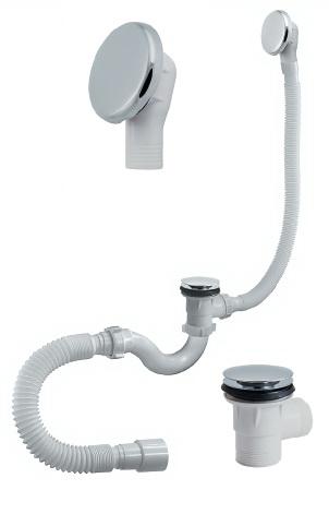 Сифон для ванны D. 1.1/2" x 40 "S"-тип, клик-клак (плоский), с переливом и гибкой трубой 40/50  ОРИО