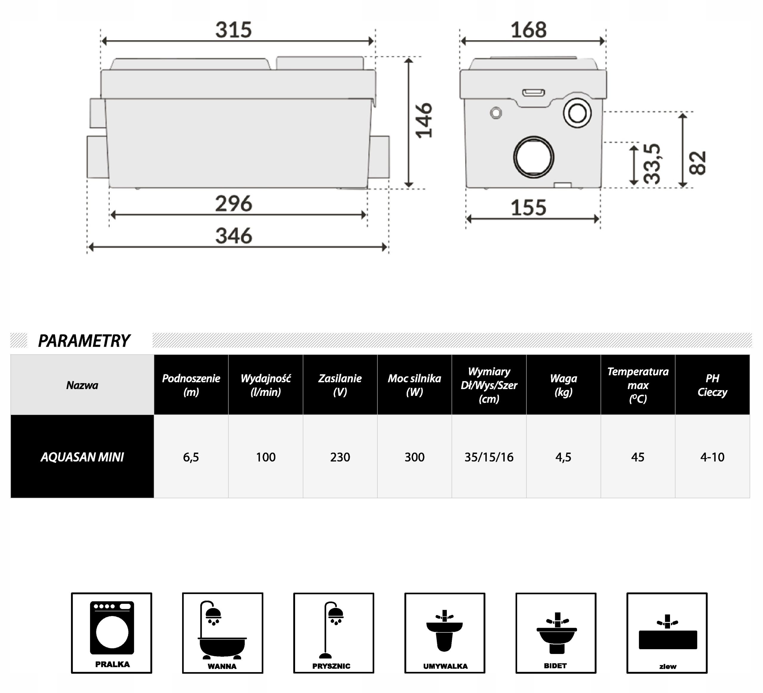 Pompa de canalizare H=6.5 m, 300W, 220V   SANIBO MINI