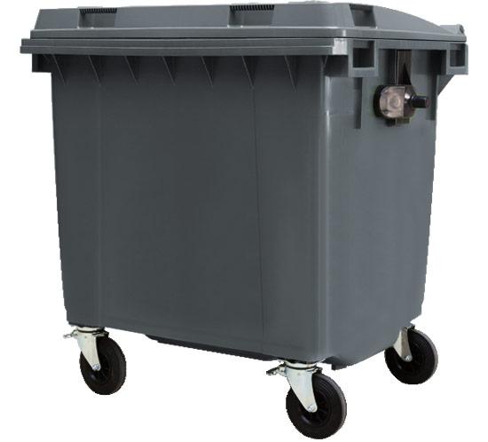 Cos pentru transportarea deseurilor 1100 L din plastic pe roti (gri inchis) HE