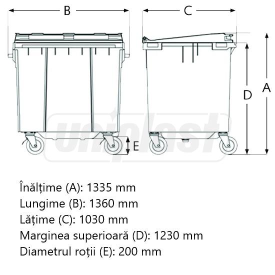 Бак мусорный 1100 л пластиковый на колесах (темно-серый) HE
