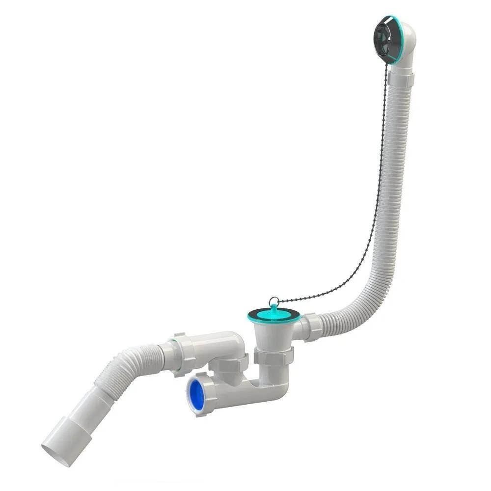 Сифон для ванны D. 1.1/2" x 40 регулируемый, металлическая решетка, с переливом и гибкой трубой 40/50 SOLOPLAST